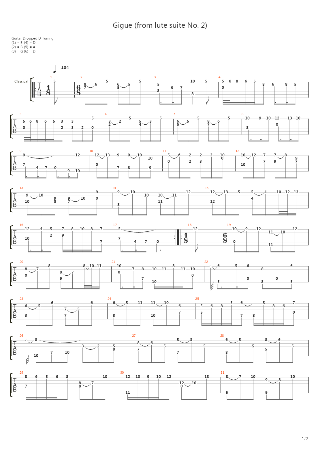 Gigue (From Lute Suite No. 2)吉他谱