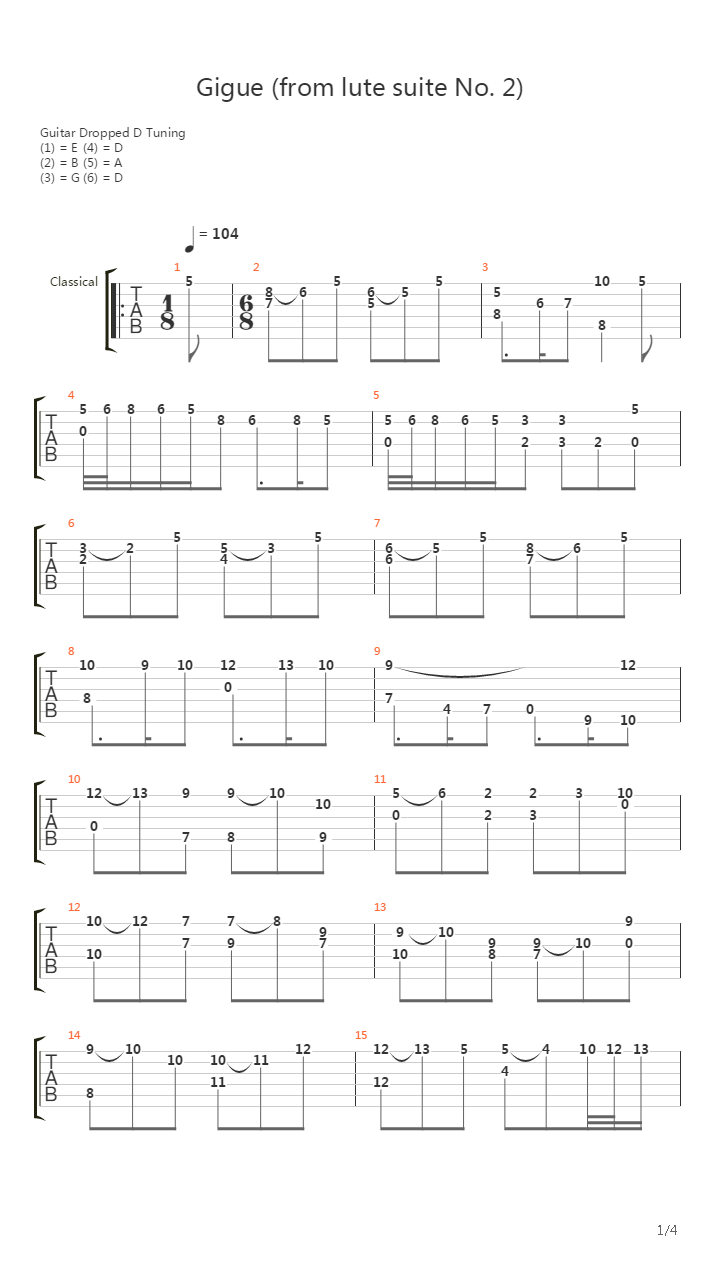 Gigue (From Lute Suite No. 2)吉他谱