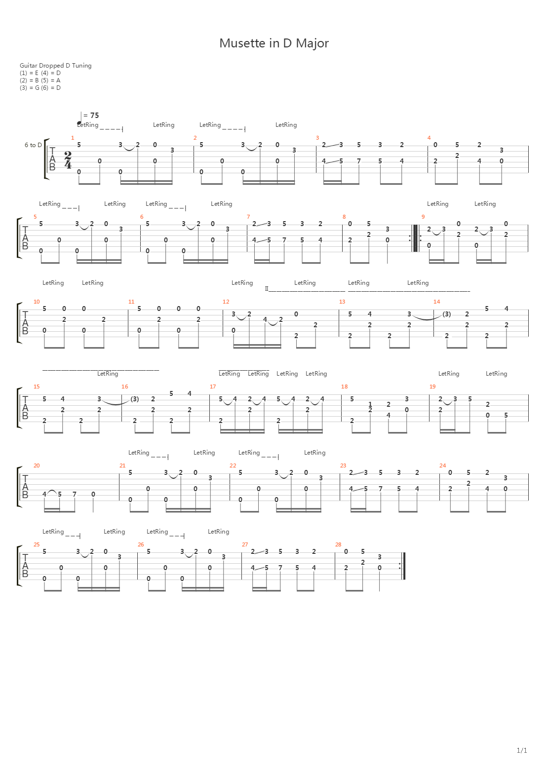 Musette in D Major吉他谱