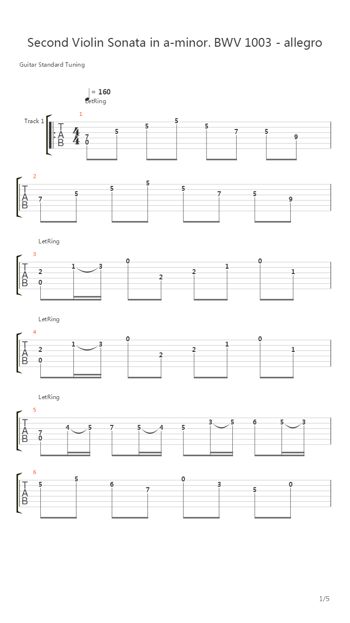 Second Violin Sonata in a-minor. BWV 1003 - allegro吉他谱