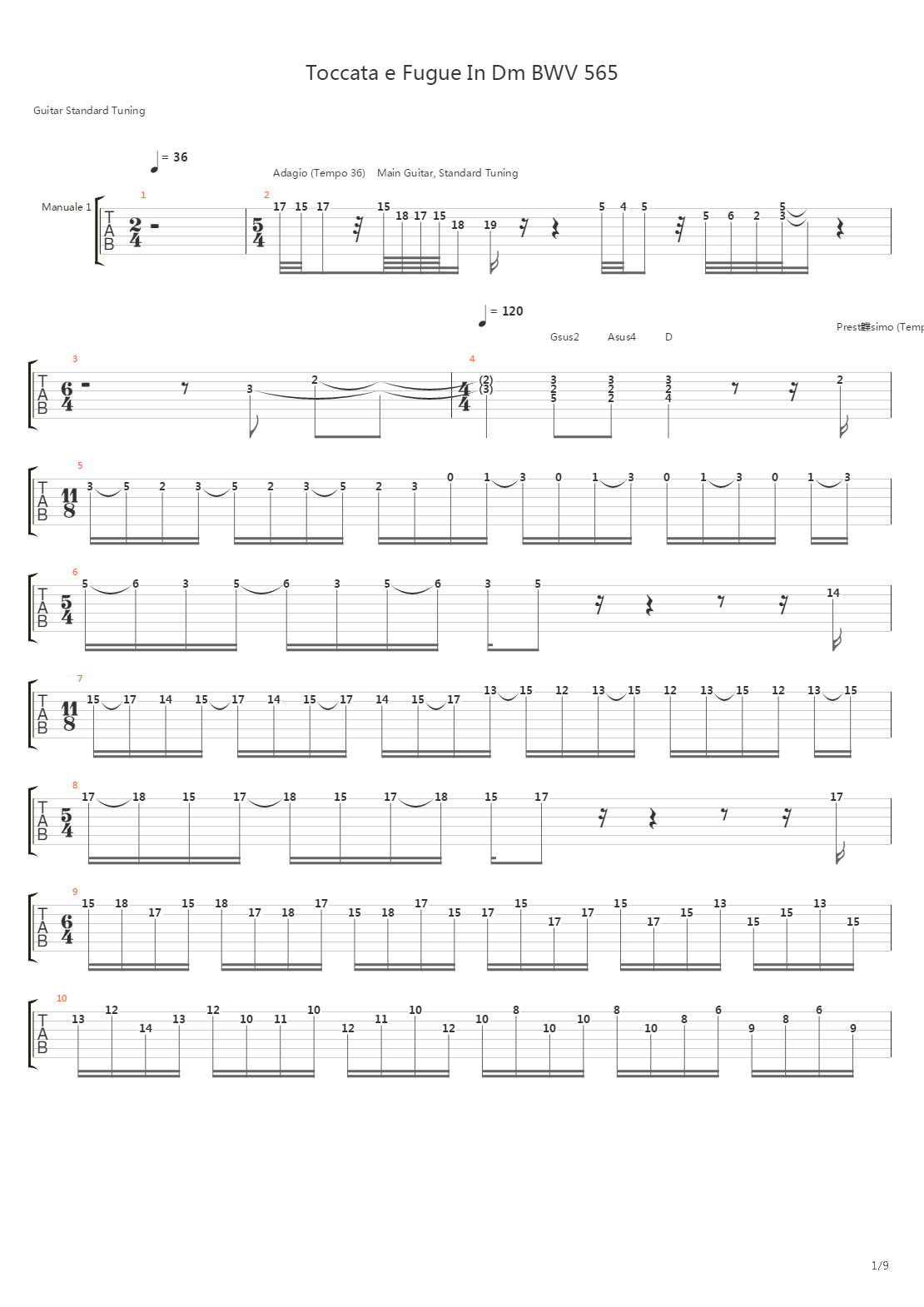 Toccata & Fugue In Dm (metal version)吉他谱