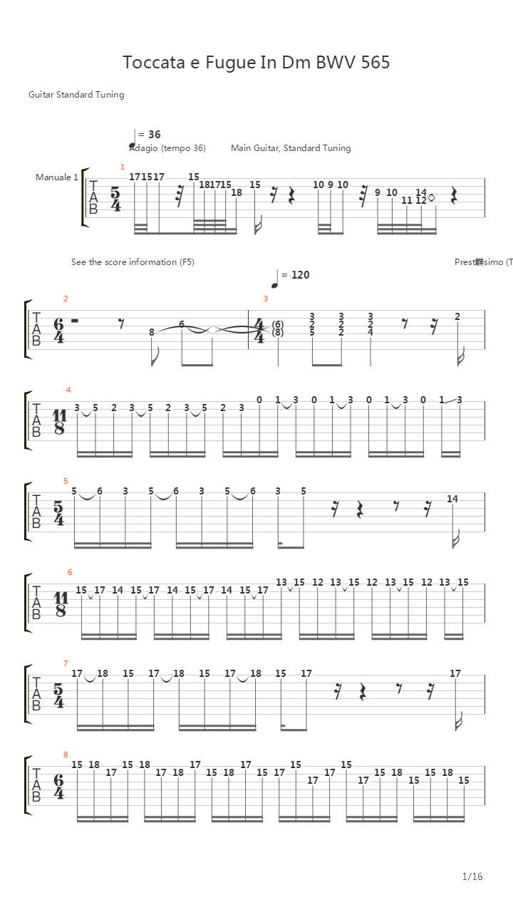 Toccata & Fugue In Dm Bwv 565 (Metal Version)吉他谱