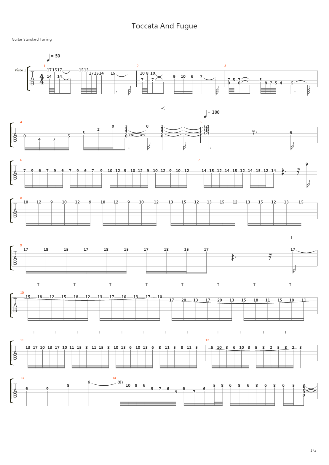 Toccata And Fugue(托卡他与赋格)吉他谱