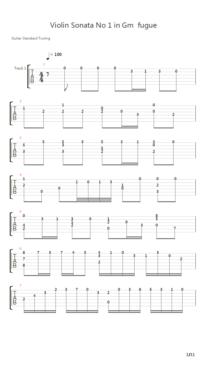 Violin Sonata No 1 In Gm  Fugue Bwv 1001吉他谱