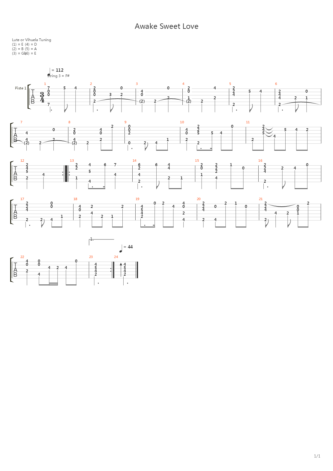 Awake Sweet Love吉他谱