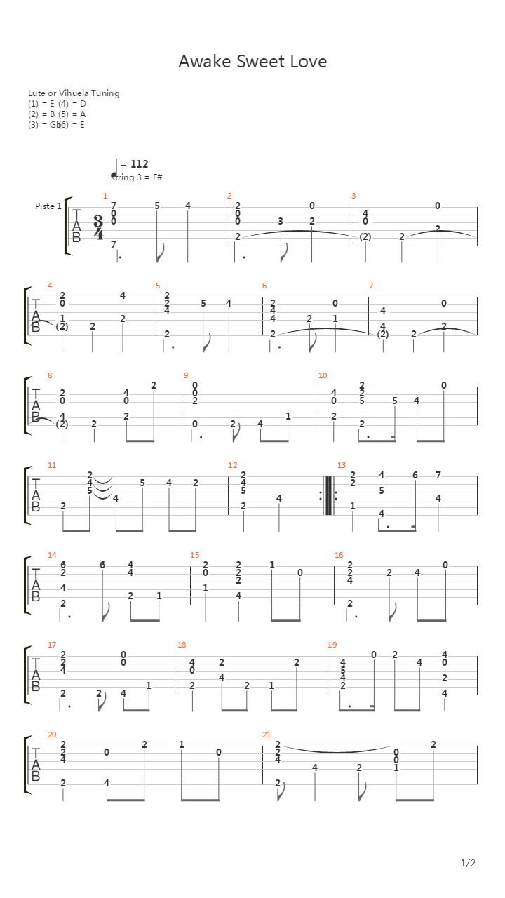 Awake Sweet Love吉他谱