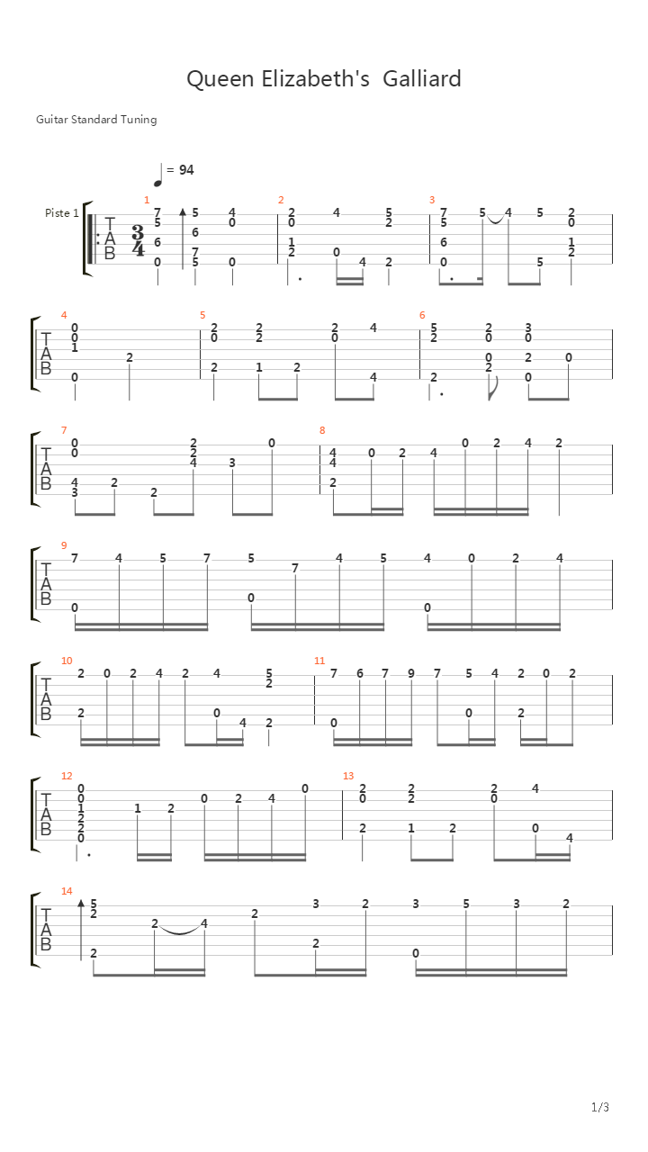 Queen Elizabeths Galliard吉他谱