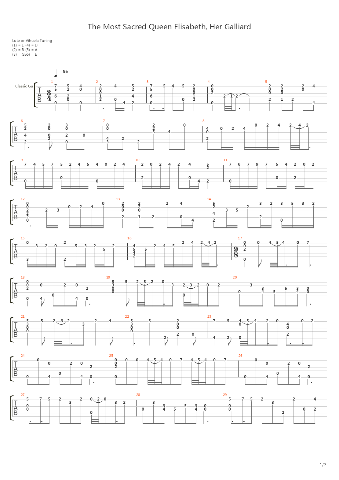 The Most Sacred Queen Elisabeth Her Galliard吉他谱