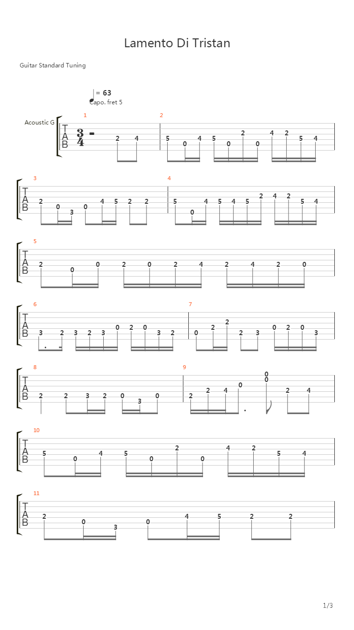 Lamento Di Tristan吉他谱