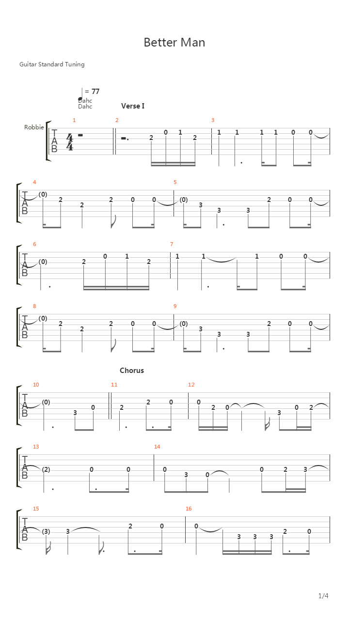 Better Man吉他谱