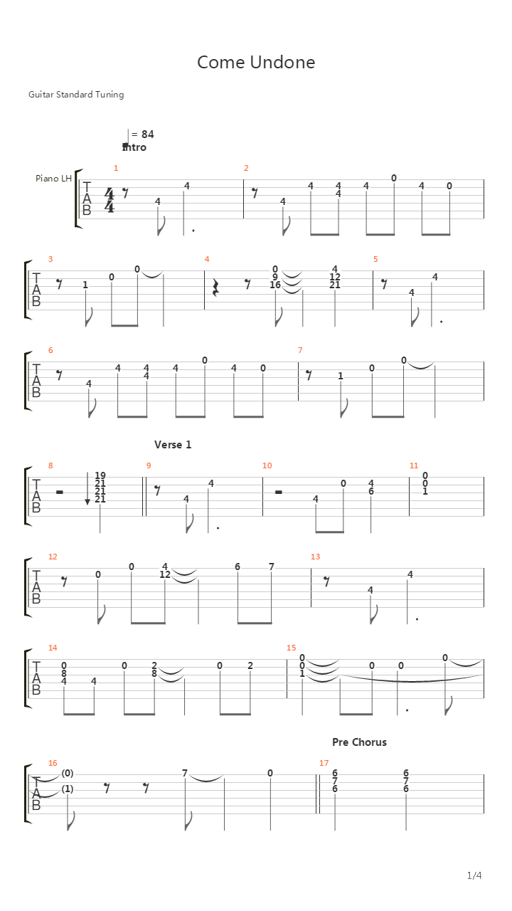 Come Undone吉他谱
