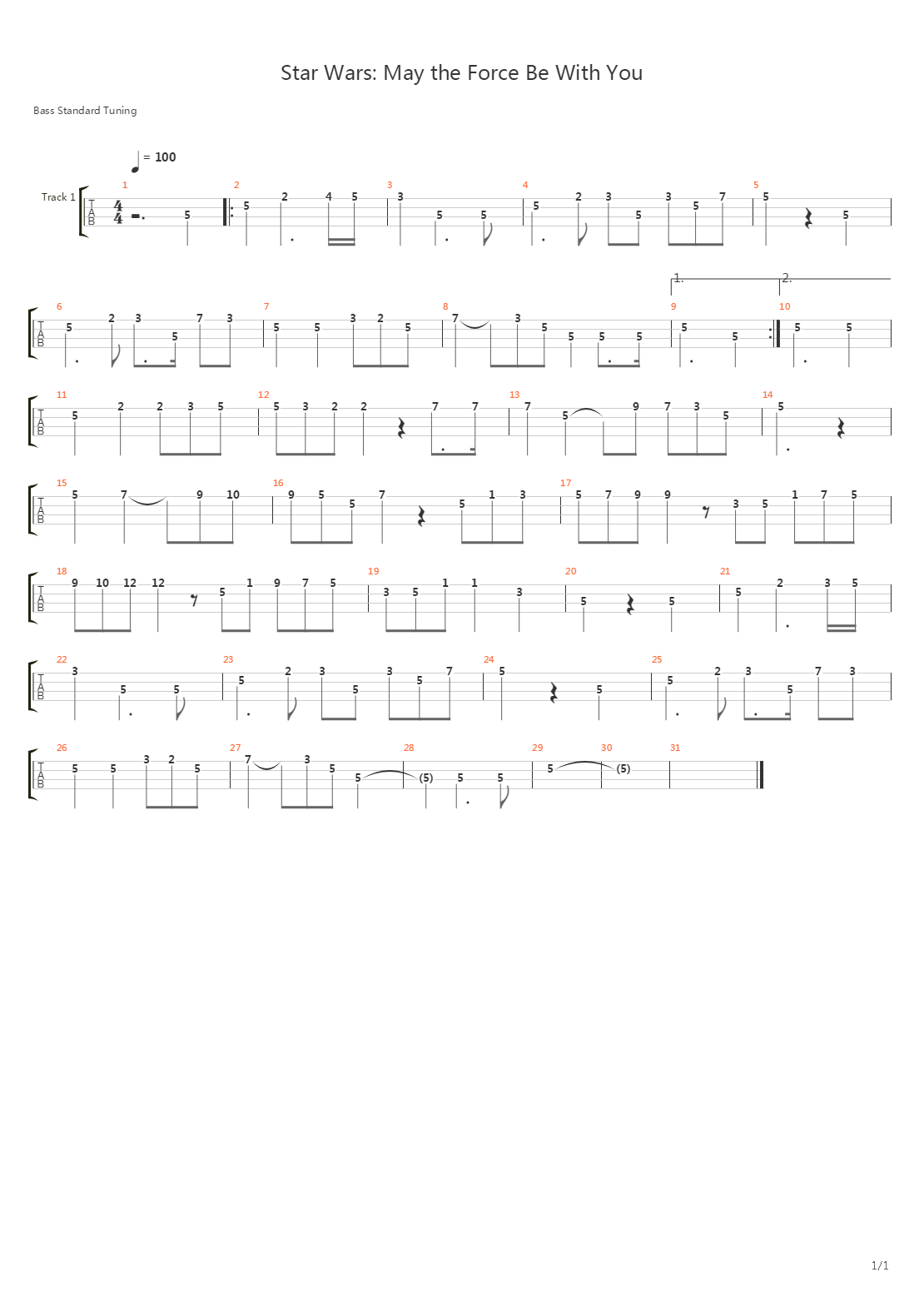 May the Force Be With You (bass)吉他谱