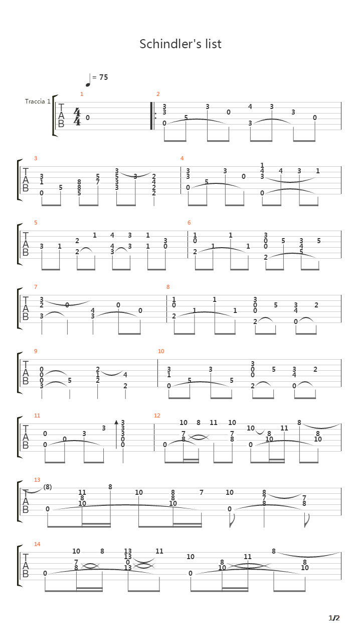 Theme From Schindlers List(辛德勒名单)吉他谱