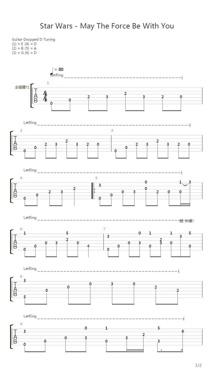 《星球大战》- May The Force Be With You (arr. by FriendlySanj)吉他谱
