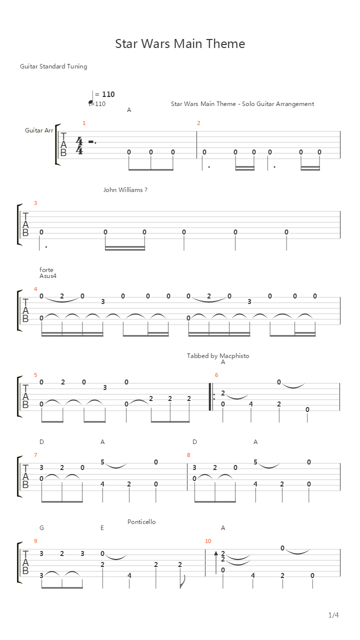 《星球大战》- Star War Main Theme吉他谱