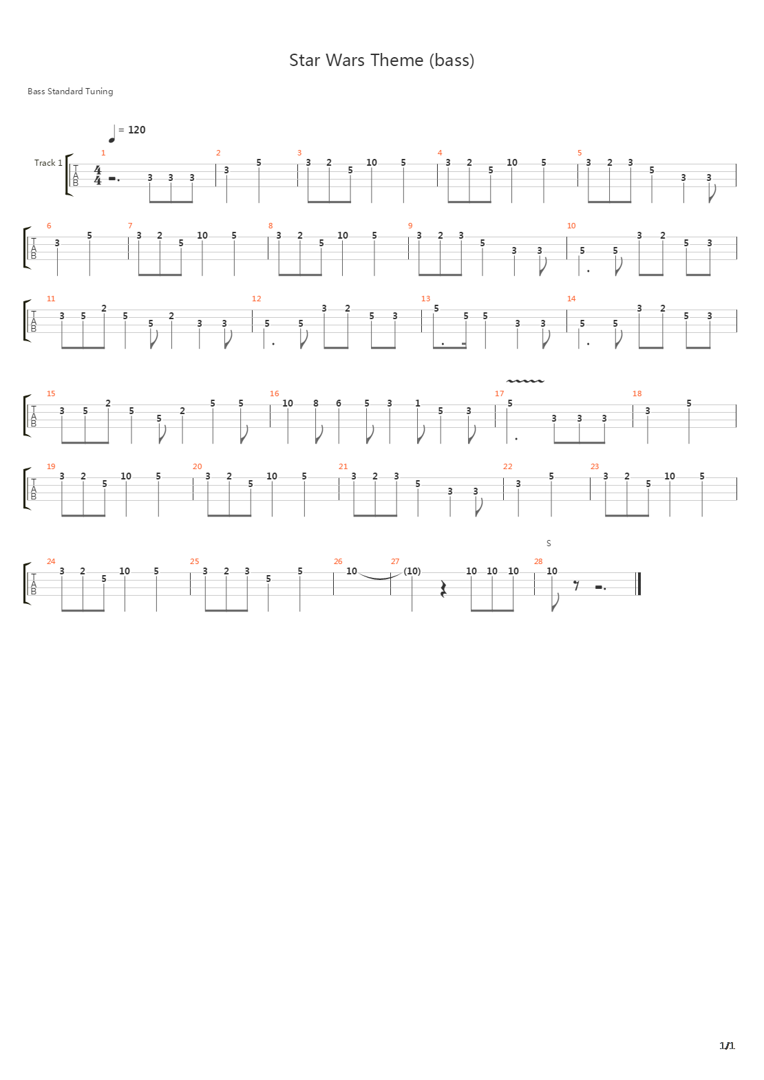 《星球大战》- Star Wars Theme (bass)吉他谱