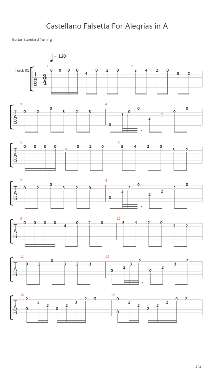 Castellano Falsetta For Alegrias in A吉他谱