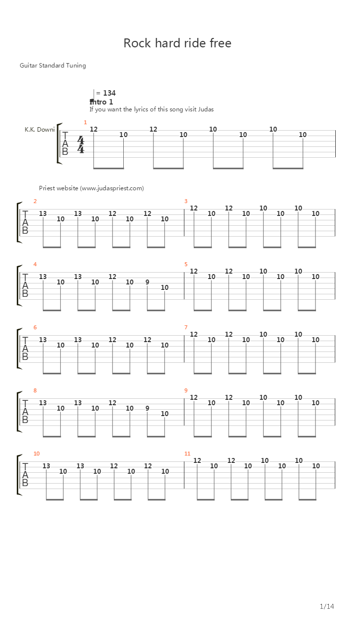 Rock Hard Ride Free吉他谱