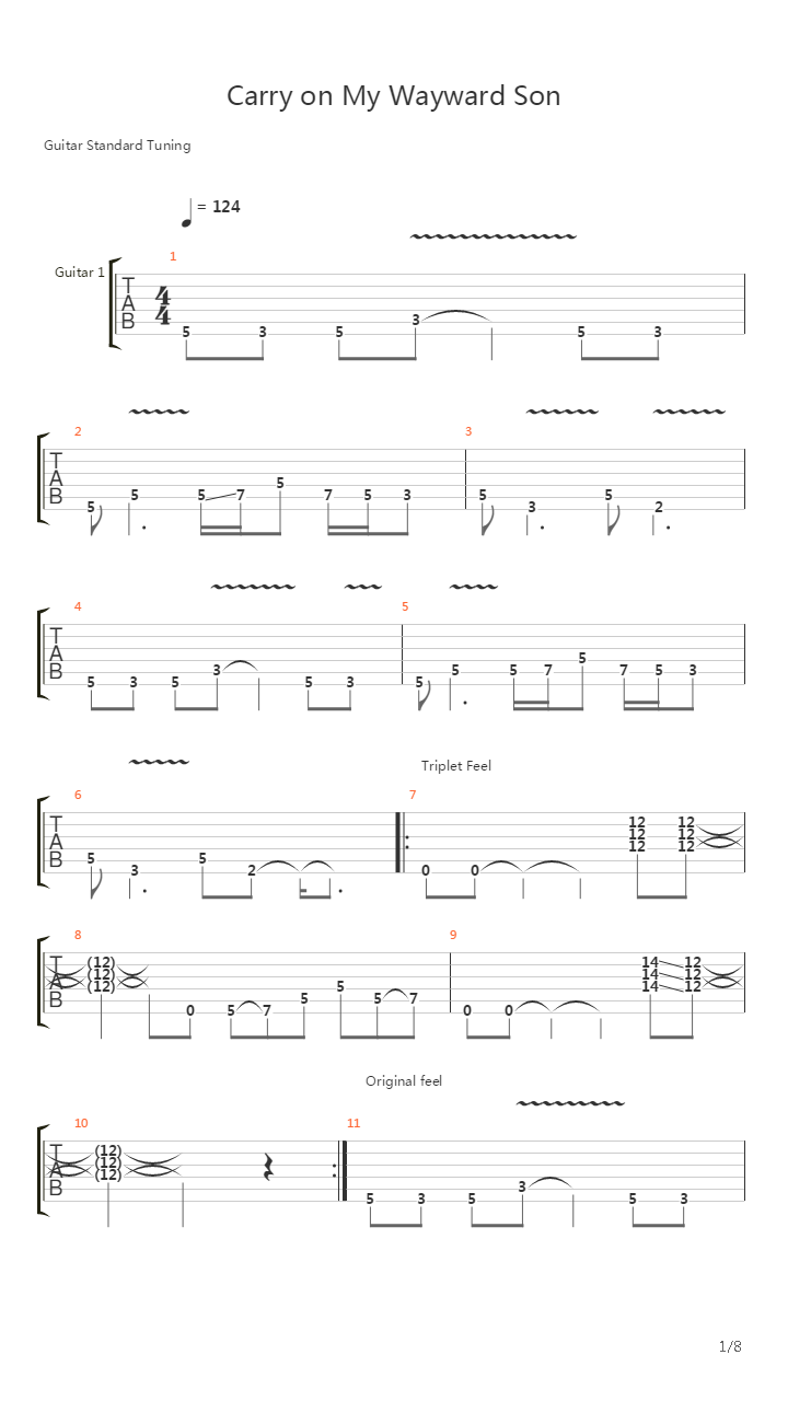 Carry on My Wayward Son吉他谱