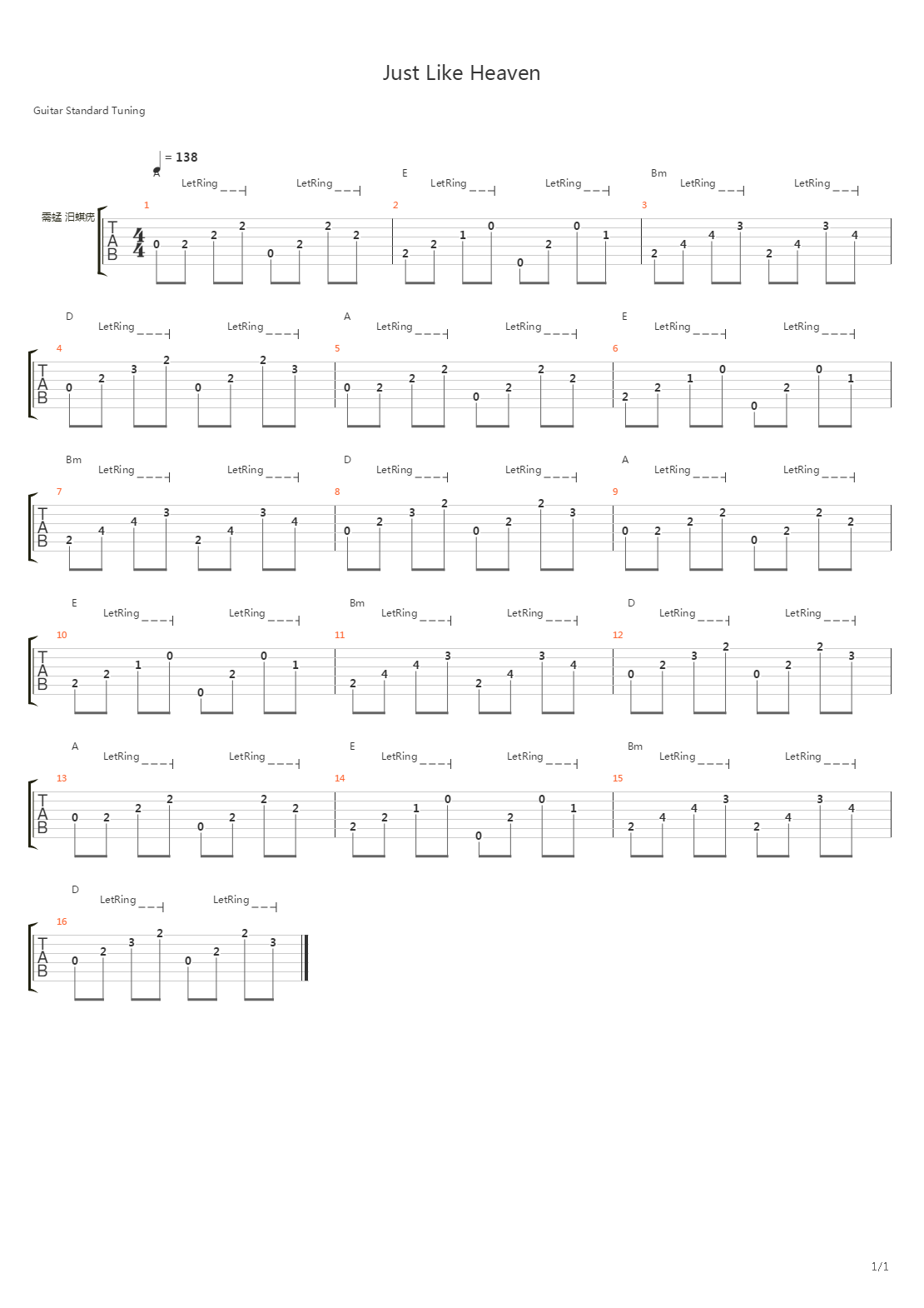 Just Like Heaven吉他谱