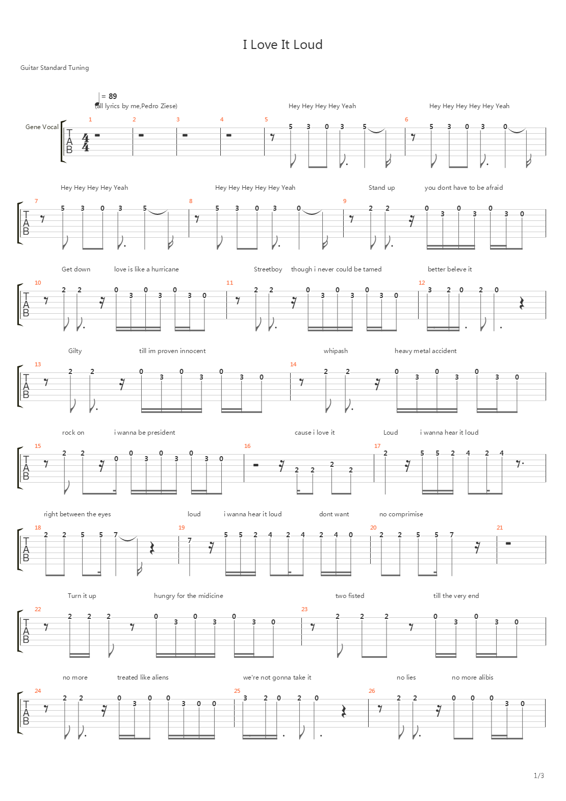 I love It Loud吉他谱