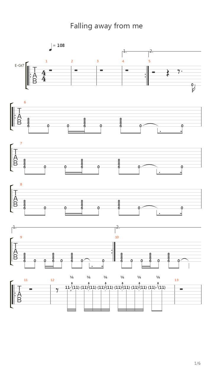 Falling Away From Me吉他谱