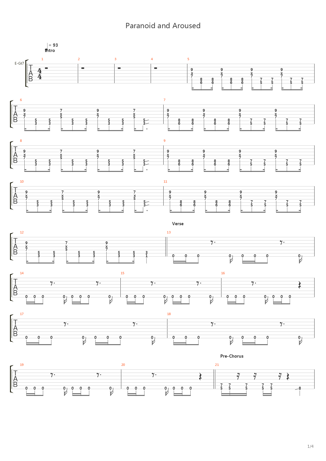 Paranoid and Aroused吉他谱
