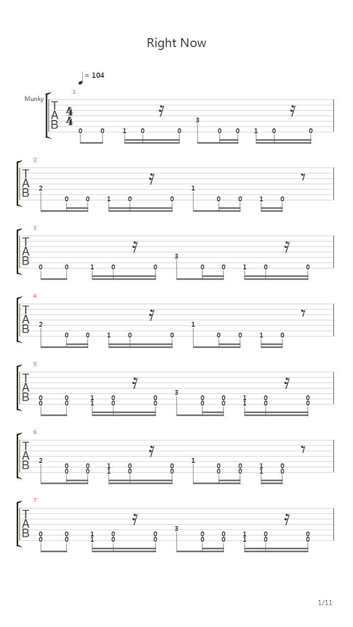 Right Now吉他谱