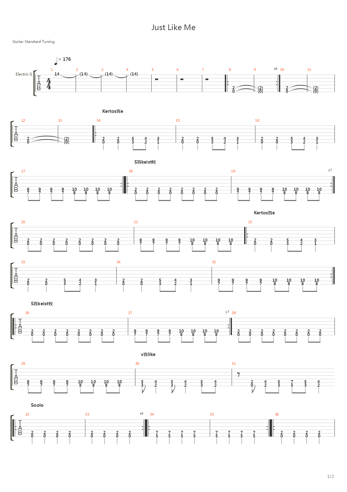 Just Like Me吉他谱