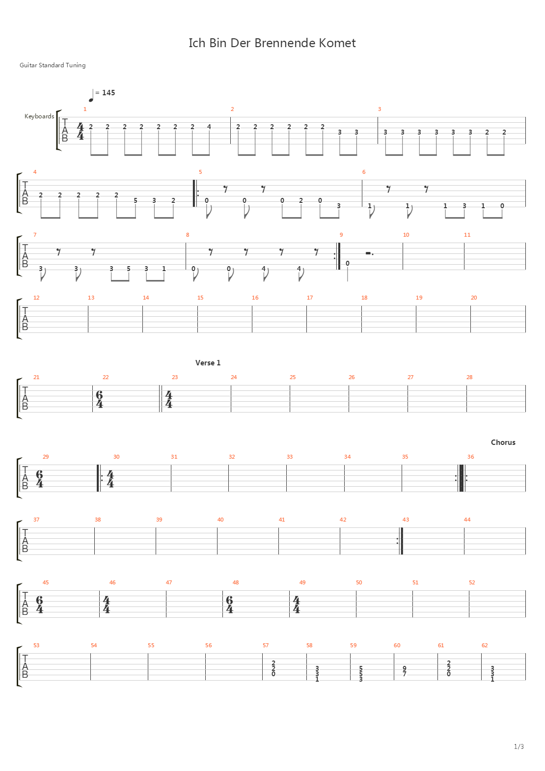 Ich Bin Der Brennende Komet吉他谱