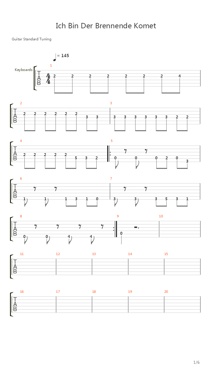 Ich Bin Der Brennende Komet吉他谱