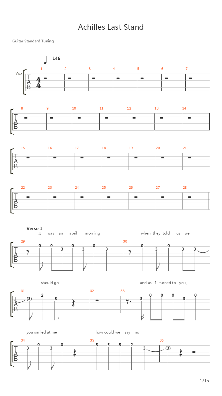Achilles Last Stand吉他谱