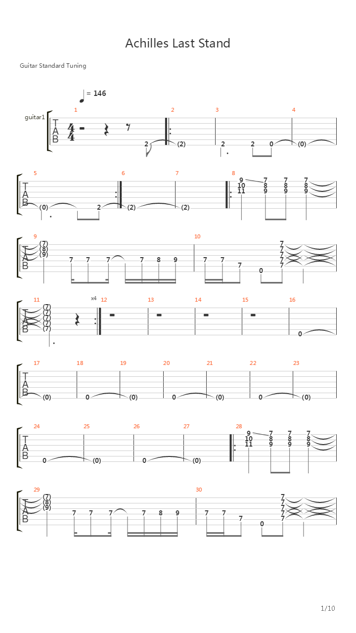 Achilles Last Stand吉他谱