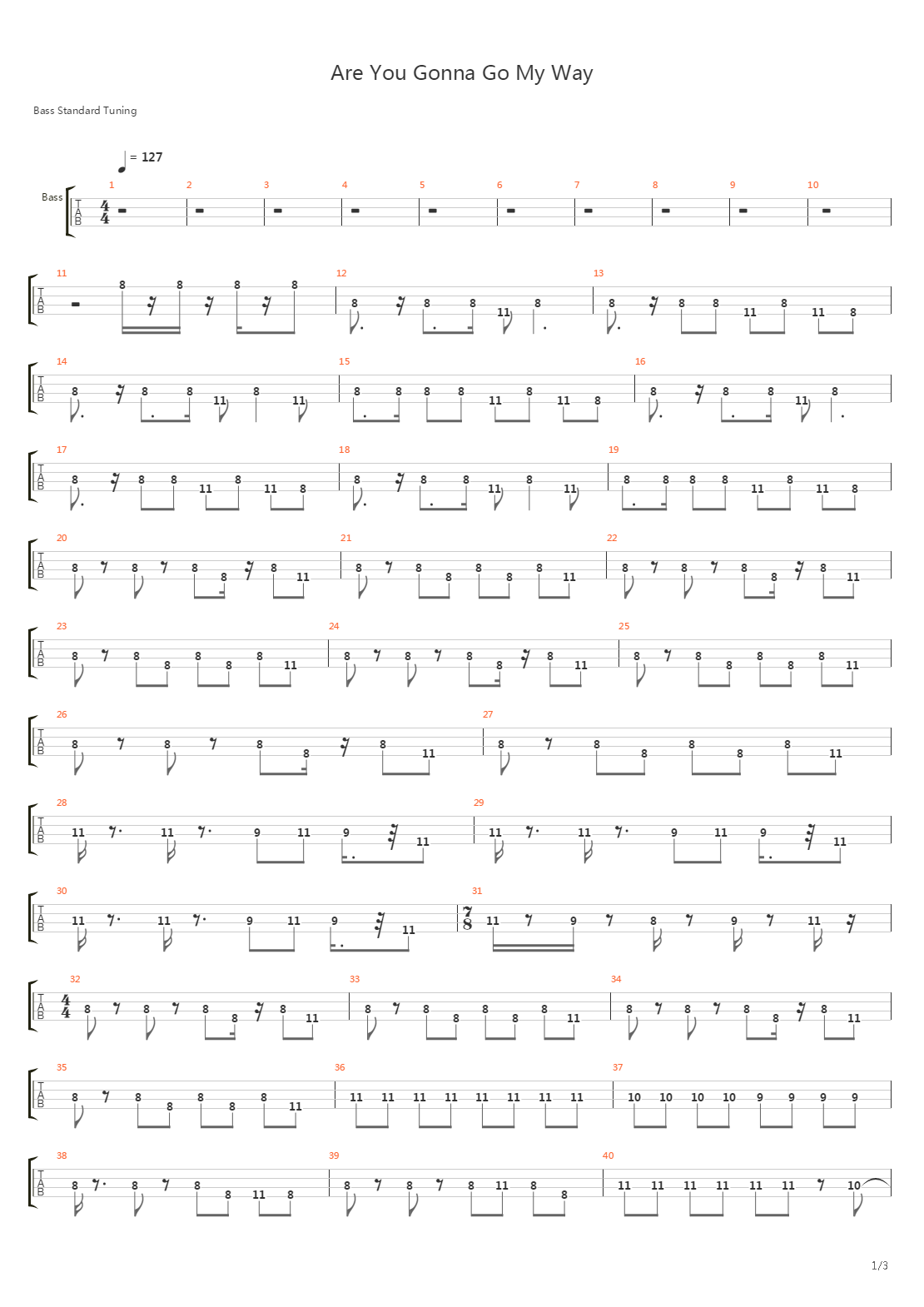 Are You Gonna Go My Way (Bass line)吉他谱
