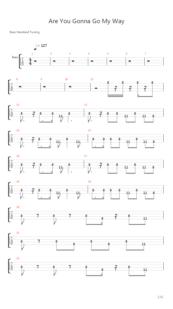 Are You Gonna Go My Way (Bass line)吉他谱