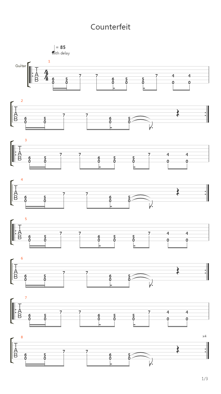 Counterfeit吉他谱