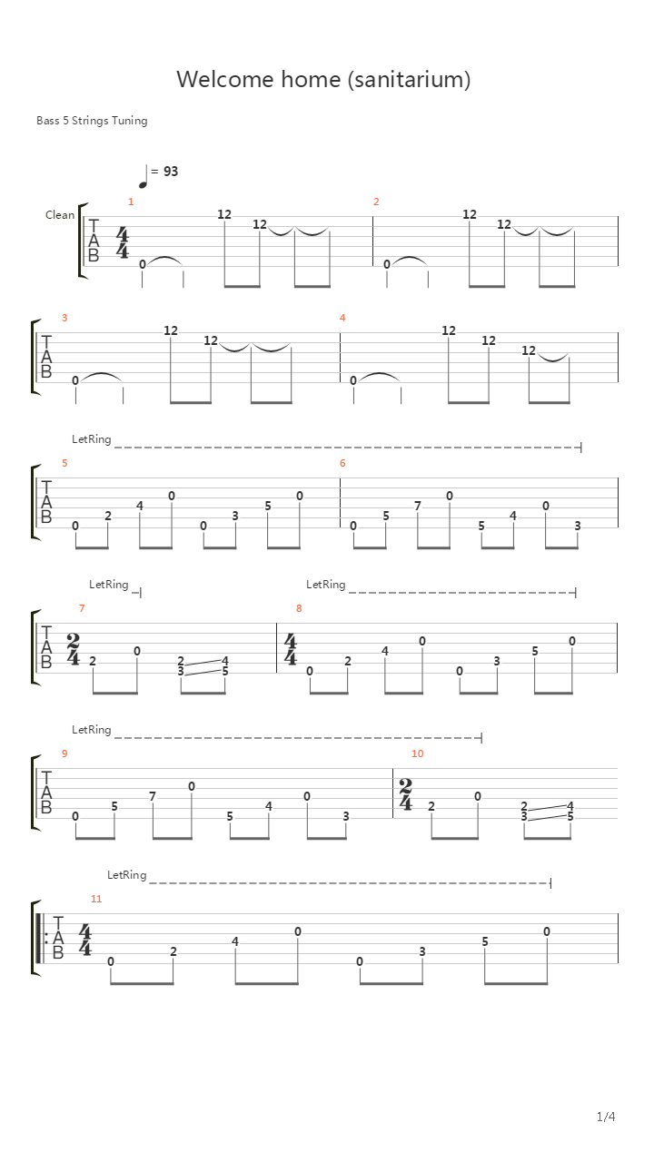 Welcome Home (Sanitarium)吉他谱