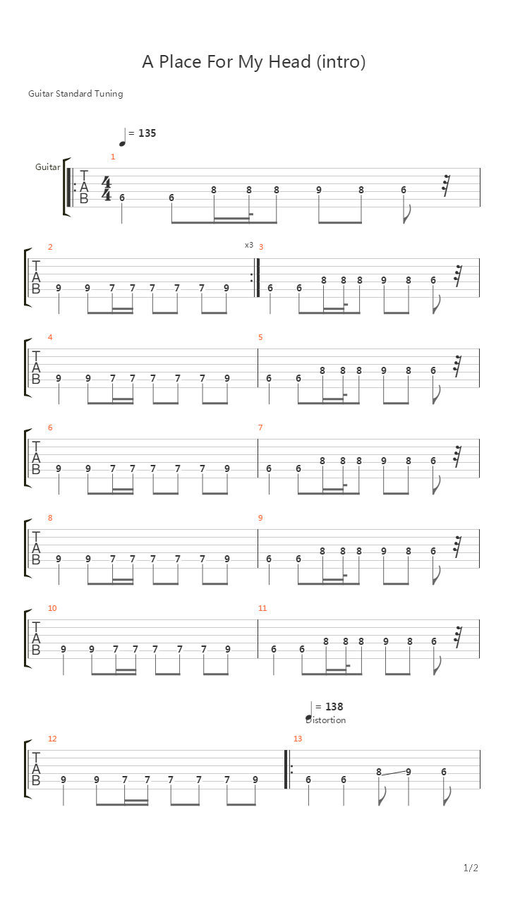 A Place For My Head (intro)吉他谱