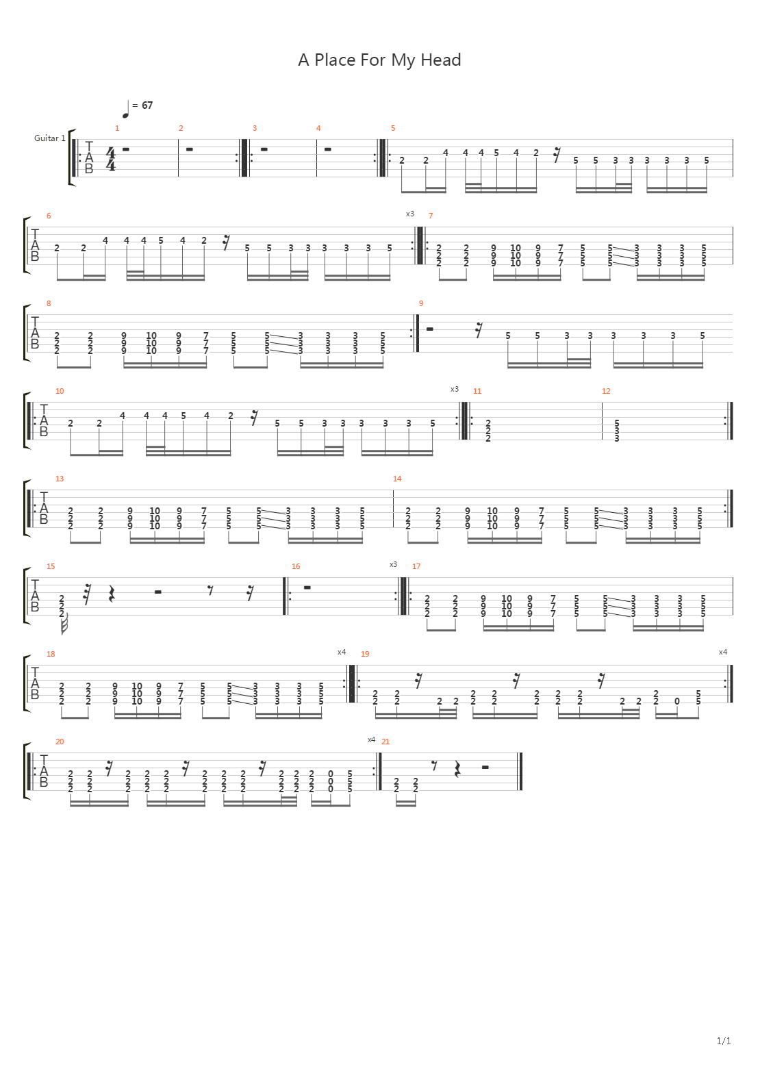 A Place For My Head吉他谱