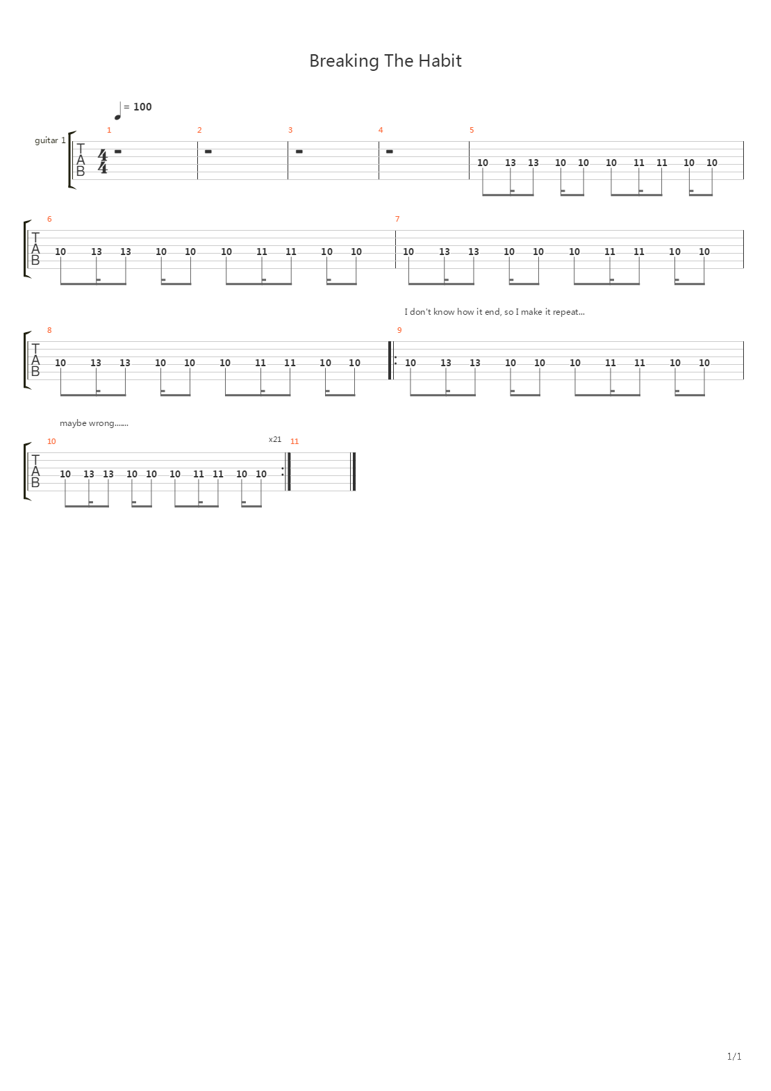 Breaking The Habit吉他谱