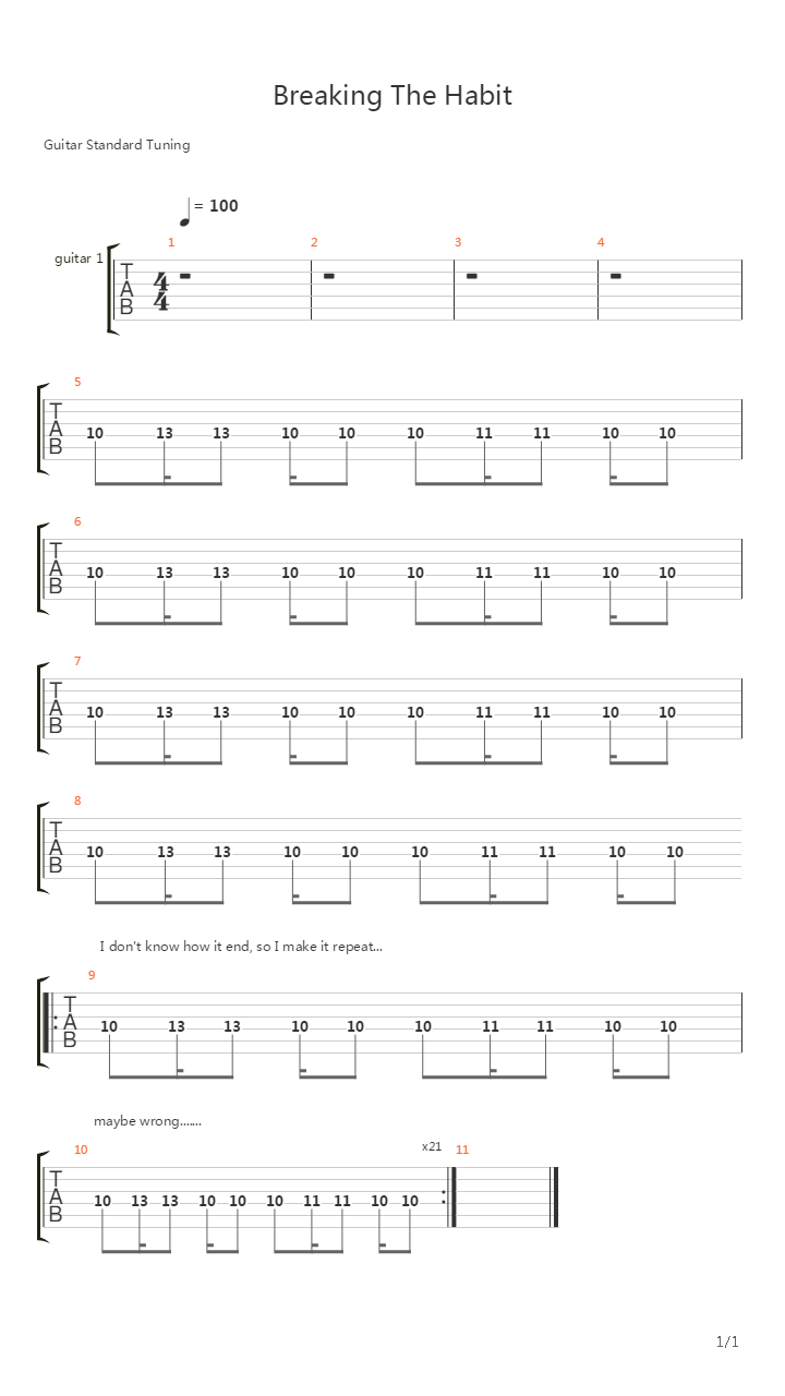 Breaking The Habit吉他谱
