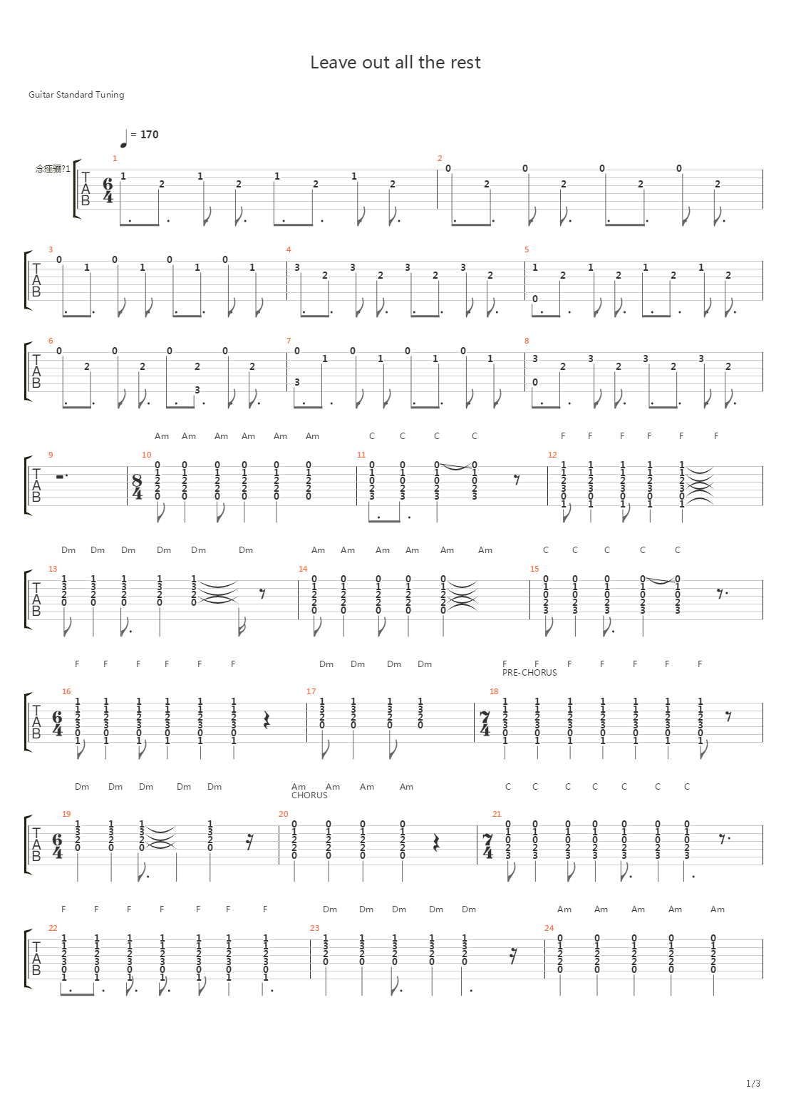 Leave Out Of The Rest (Acoustic version)吉他谱