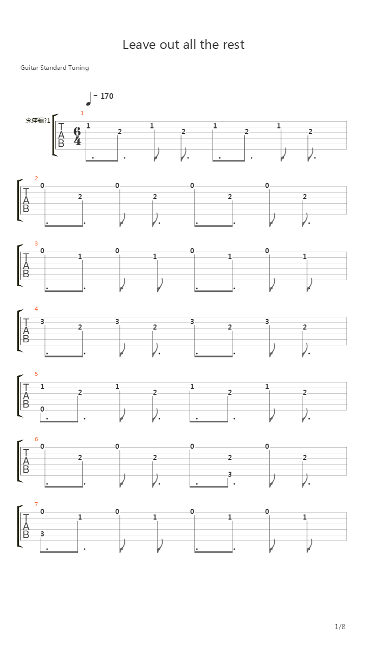 Leave Out Of The Rest (Acoustic version)吉他谱