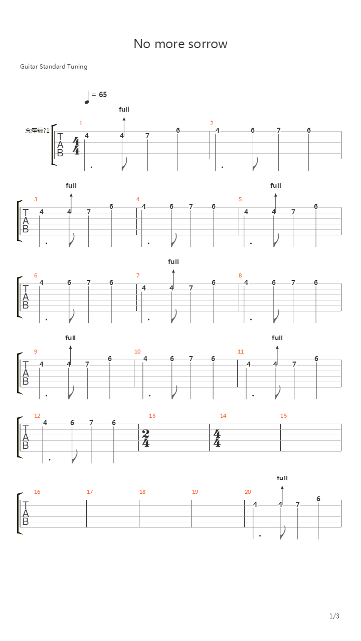 No More Sorrow吉他谱