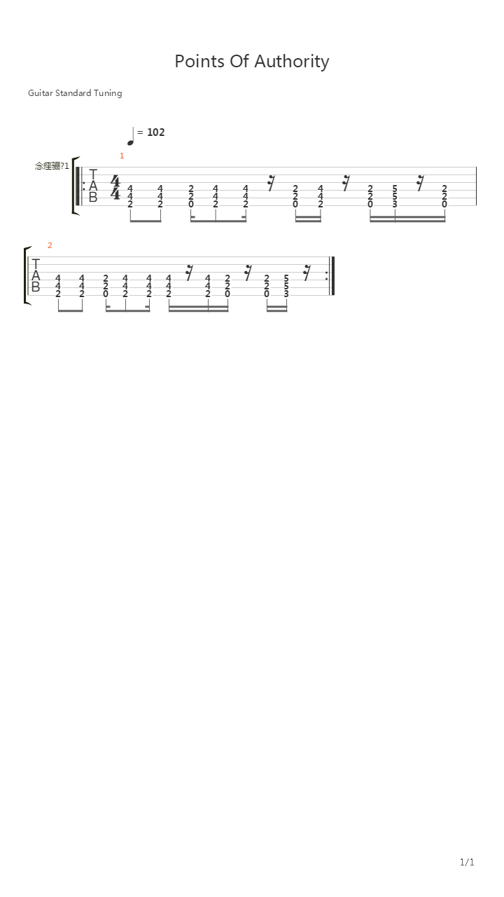 Points Of Authority (Main Riff)吉他谱