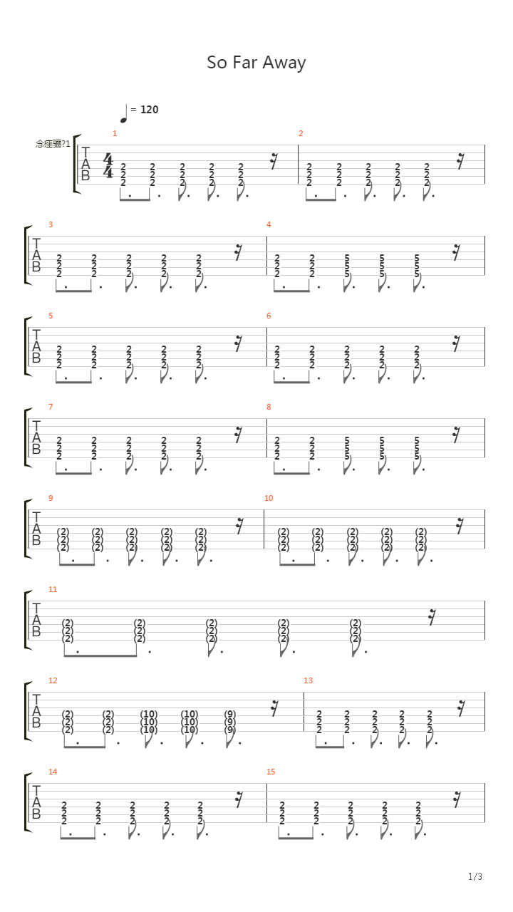 So Far Away吉他谱