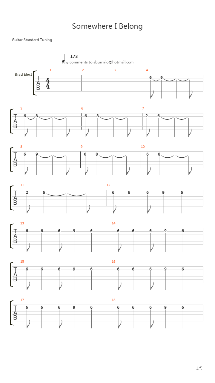 Somewhere I Belong吉他谱