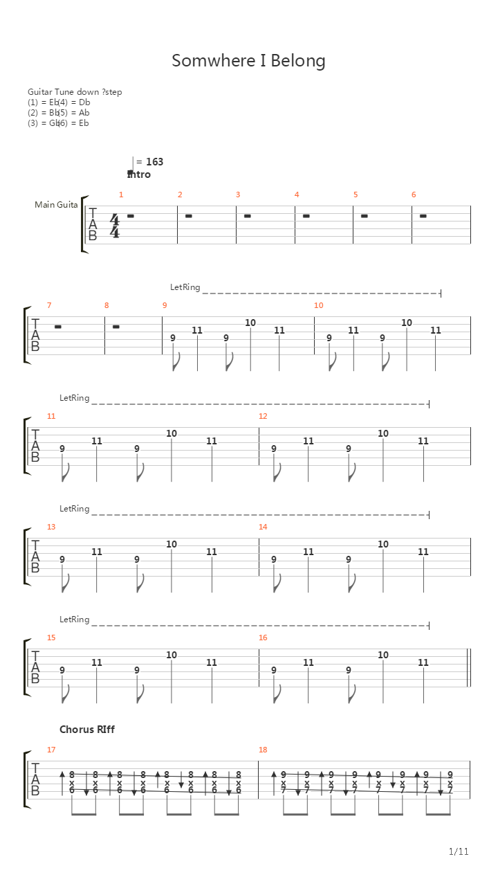 Somewhere I Belong吉他谱
