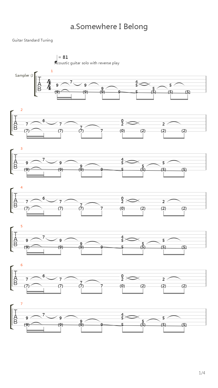 Somewhere I Belong吉他谱