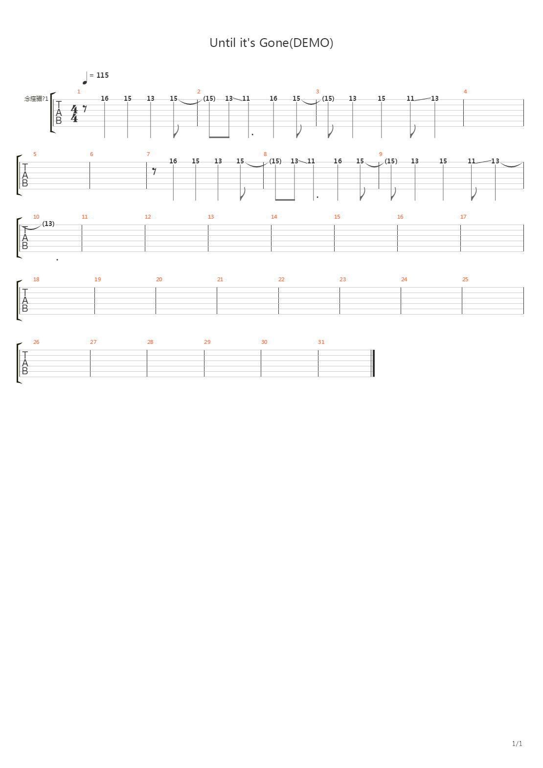 Until its Gone吉他谱